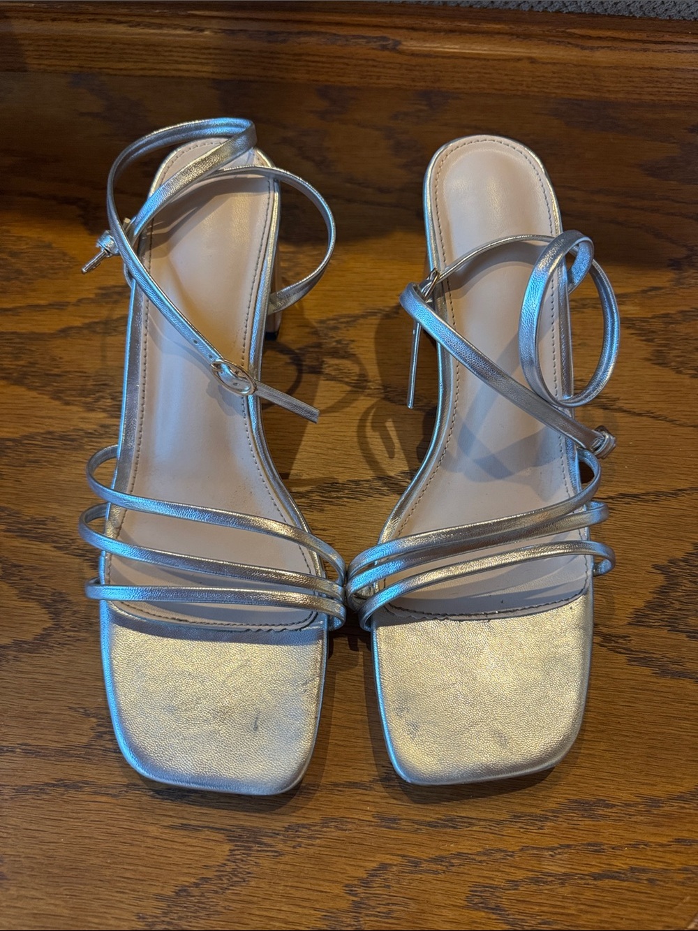 Women's Silver Strappy Heeled Sandals